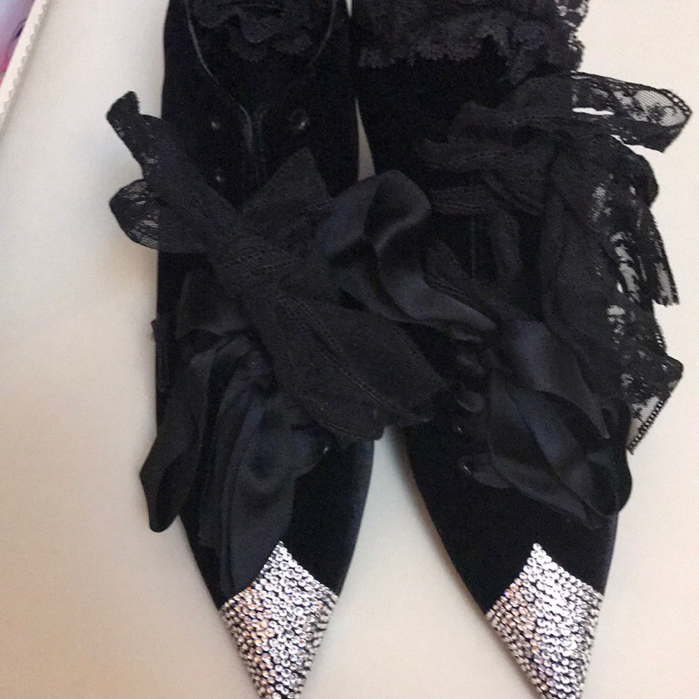 Saint Laurent black velour short booties